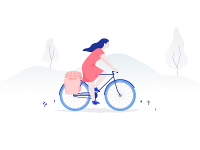 Solo travelling adventure cycling drawing illustration nature travel traveling vector woman