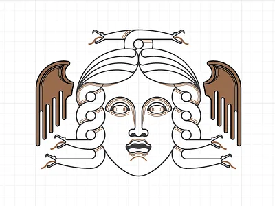 Gorgon WIP drawing gorgon illustration label line art logo outline
