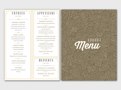 Aurora Menu casino food hotel menu print restaurant