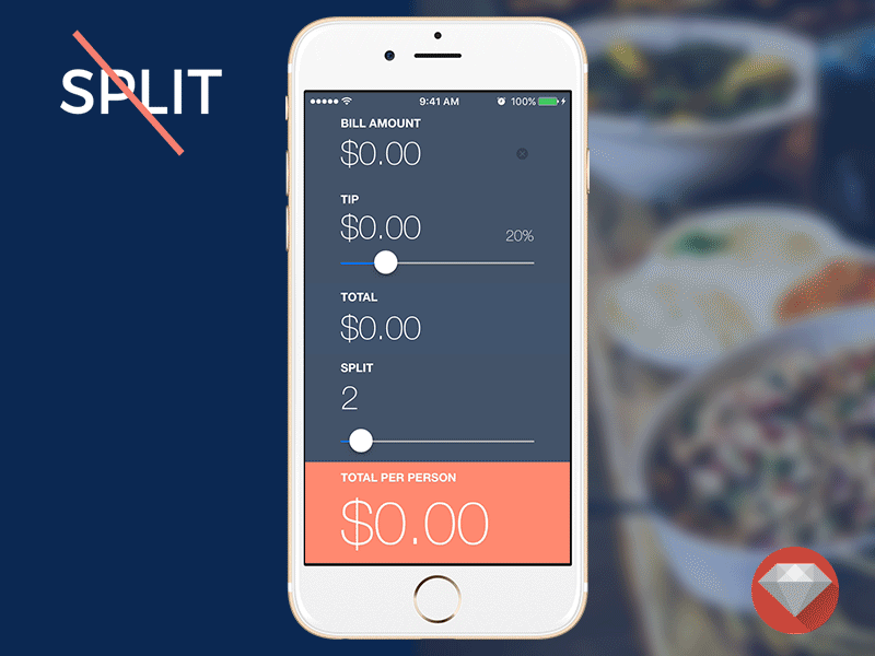 Simple Tip Calculator app calculator dark salmon split tip ui