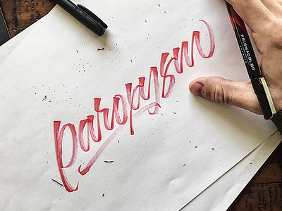 Paroxysm brushtype calligraphy handlettering handmade handmadetype lettering logotype maker sketch texture tombow