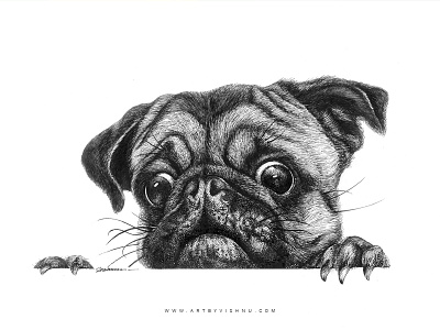 Cute pug art artbyvishnu black dot dotart lineart paper pen pet pug