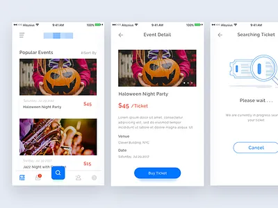 Event App app event grid ios minimal mobile simple ticket ui ux