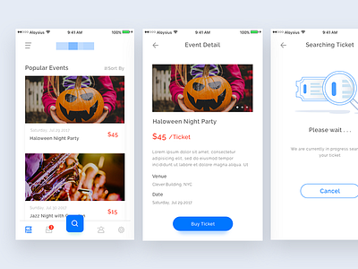 Event App app event grid ios minimal mobile simple ticket ui ux