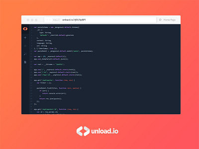 Code page for Unload.io cindr.io code display landing page logo logotype open source unload unload.io