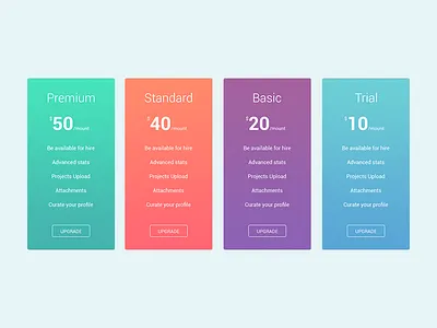 Multi Color Pricing Table membership multi color pricing pricing table