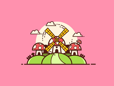 Mushroom Land Windmill cute evesnowtear flat illustration land mushroom sweet vector windmill