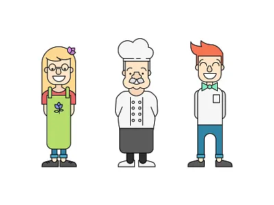 Florist, baker, waiter baker character design flat florist illustration waiter