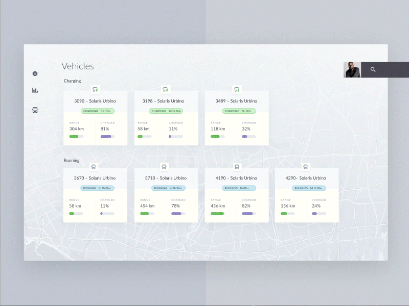 Bus Monitor – Vehicle Interactions chart details gps map road route track tracking ui ux web