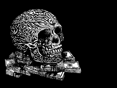 Go Get Da Bandz Cover Illustration bw cash illustration money pen skull skulls