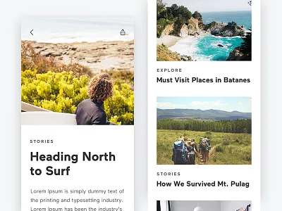 Blog Exploration Mobile adventure blog exploration layout minimal mobile surf travel ui