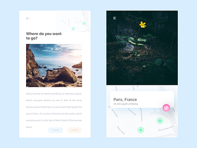 Travel App app flat location map mobile travel ui white