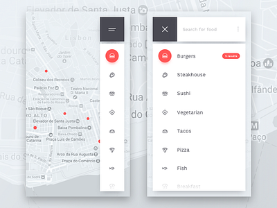 Food Finder app food icons lisbon map menu restaurants ui ux