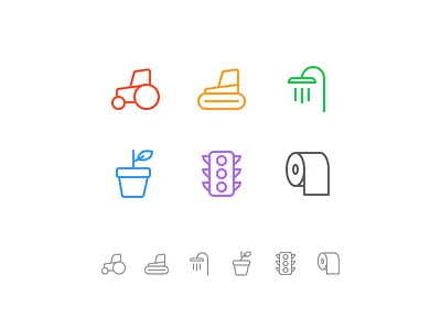 Random icons 23 farm flower lights paper shower spa toiler tractor tub