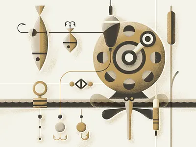 Fishing Abstract Illustration fish fishing float hook illustration lure outdoor postcard print reel typography water