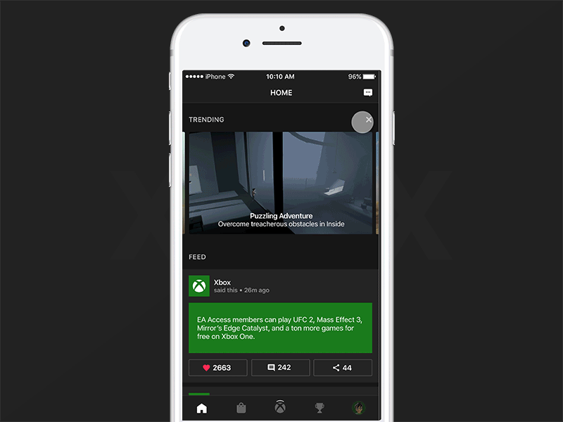 XBOX - Trending Slow Motion animation flat design flinto iphone mobile mobile app motion motion graphics prototype ui ux xbox