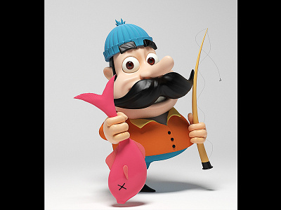 Fisherman 3d 3dsmax cartoon char character freelance model sculpt vray zbrush