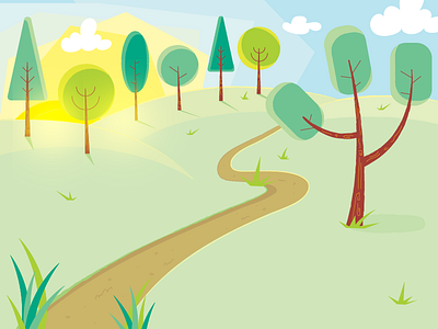 scene - path field light path sun trees