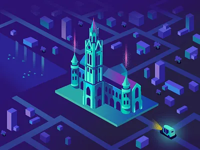 rajabai Tower - Mumbai city game heritage india interactive isometric mumbai neon night rajabai tower rickshaw roads