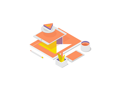 Iso... book coffee color daily food illustration isometric orange plant ui