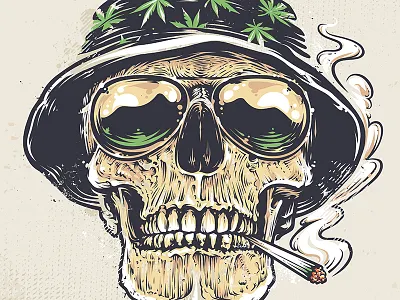 Rastaman Skull art ganja hat joint rasta skull smoke vecster vector weed