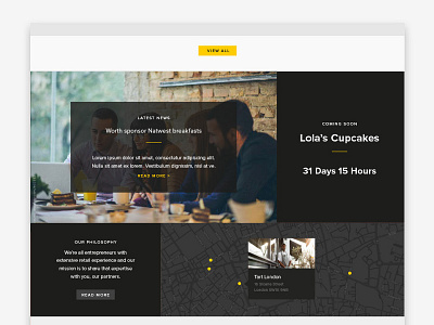 Worth Retail Homepage black grey grid homepage map modular portfolio retail shops website yellow