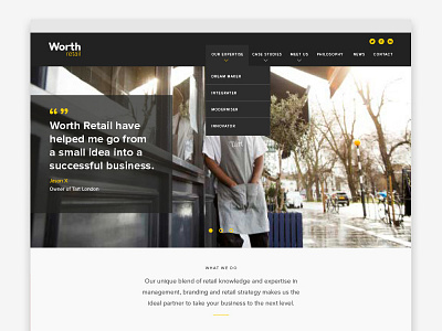 Worth Retail Homepage black events grey homepage portfolio retail shops space website yellow