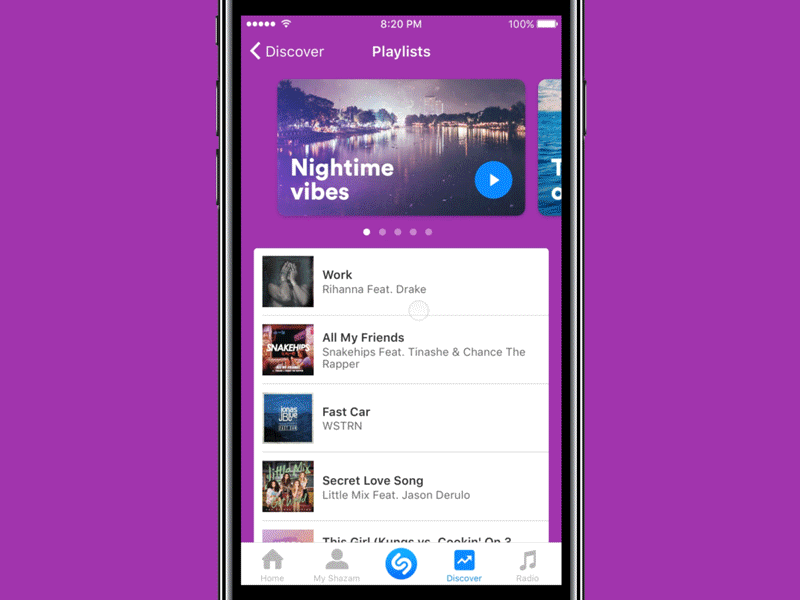 Playlists concept gestures ios iphone playlists principle prototype shazam swiping