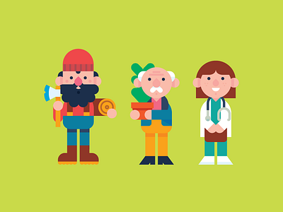 Li'l folks. character design doctor flat lumberjack senior vector