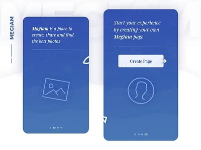 Onboarding for Megiam app gradient icons iphone madewithadobexd mobile app on boarding onboarding pattern