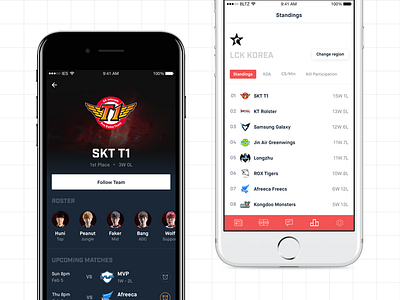 Blitz: Standings app clean esports gaming ios list media mobile standings team ui