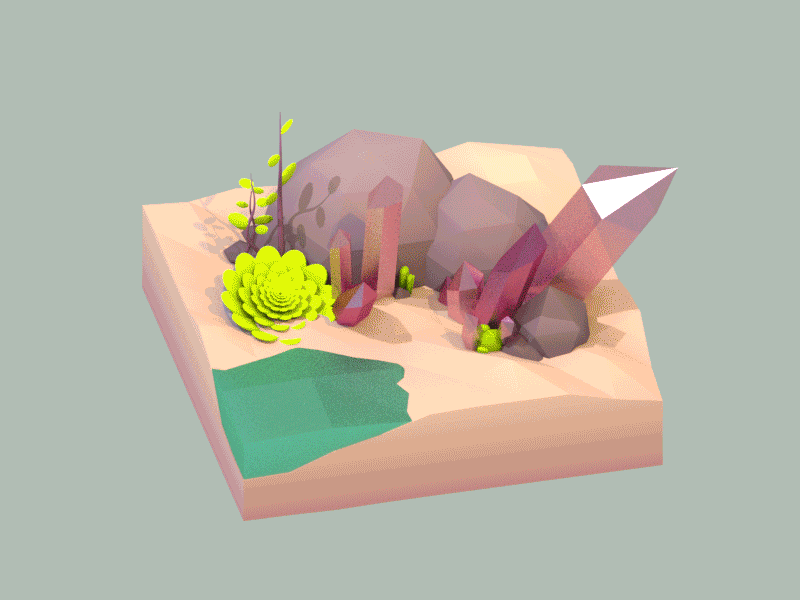 Crystal Shore 3d alien animation art blender environment gif loop low poly render succulent wave