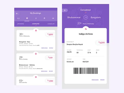 My Bookings for a Travel App app booking bookings bus card clean flight hotels ios minimal simple train