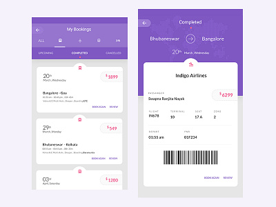 My Bookings for a Travel App app booking bookings bus card clean flight hotels ios minimal simple train