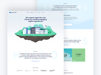 Low Dribbble agency floating illustration island landing page web design