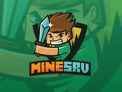 Minesrv app cute design gaming logo mascot minecraft smile software technology