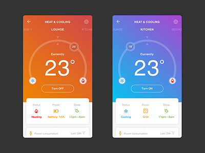 DailyUI #21 - Home monitoring system app cooling heating home iot mobile monitoring