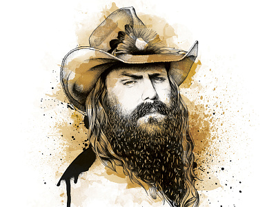 Billboard Magazine 'Power 100' issue billboard chart chris stapleton editorial face hair hand drawn music pen portrait power 100 watercolour