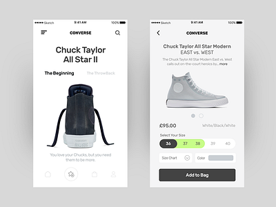 Product Card & Details for Converse Mobile App app application design card converse detail mobile product sketch sketch app ui user interface design