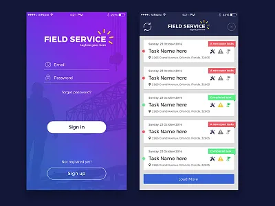 Construction App UI app construction ios listing login sing in