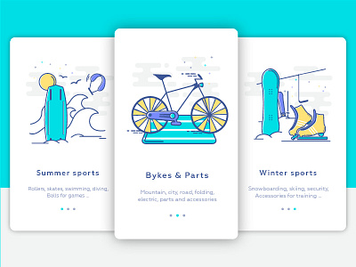 Sport Illustrations *Onboarding Screens #2 app bike icon illustration outline snowboard sport surfing ui