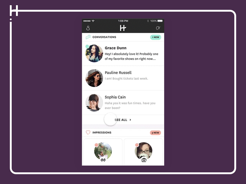 Hinge Core Navigation app dating app framer hinge interaction design ios mobile navigation ui