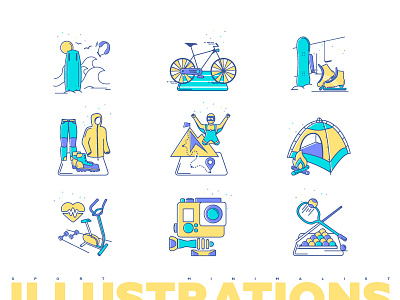 Sport Illustrations *Set app bike camera extreme fitness game icon illustration outline snowboard tourism ui