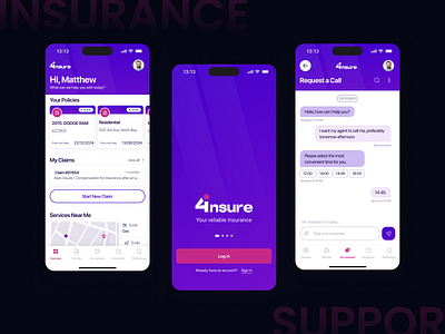 4insure claimstrackingui clientsupportui customerserviceapp digitalinsurance insuranceappdesign insurancechatbot insuranceui insuranceux smartinsuranceapp ui user experience ux uxui