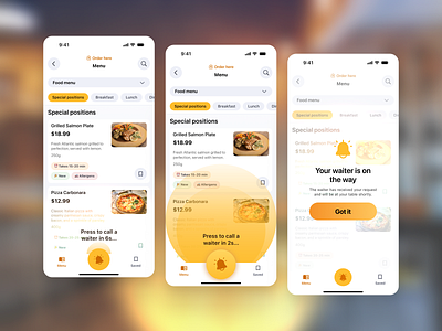 Restaurant App Concept Call app bell bright cafe call cta design food inspiration ios microinteractions mobile ordering prototyping restaurant trend ui ui ux waiter