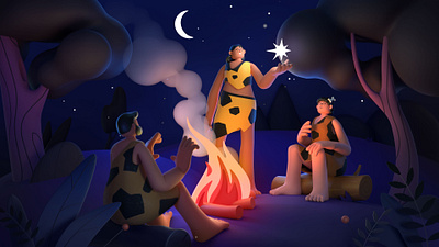 Starlit Campfire Scene 🌌🔥 2d art 3dmodeling article design branding campfire characterdesign design drawing flat flatdesign illustration logo styleframe ui vector