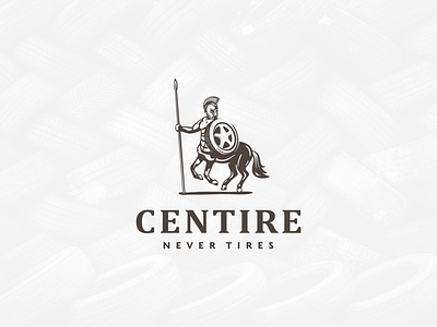 Centire | Tire shop logo bw centaur design helmet horse lance logo spear tire warrior