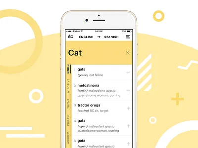 Dictionary/Translator app dictionary list navigation translator ui ux vertical