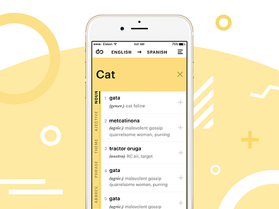 Dictionary/Translator app dictionary list navigation translator ui ux vertical