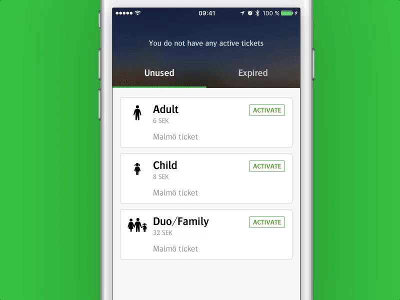 Stadsbiljetten ticket activation animation animation app archive bus countdown public transport skånetrafiken tab thumbnail ticket transition ui